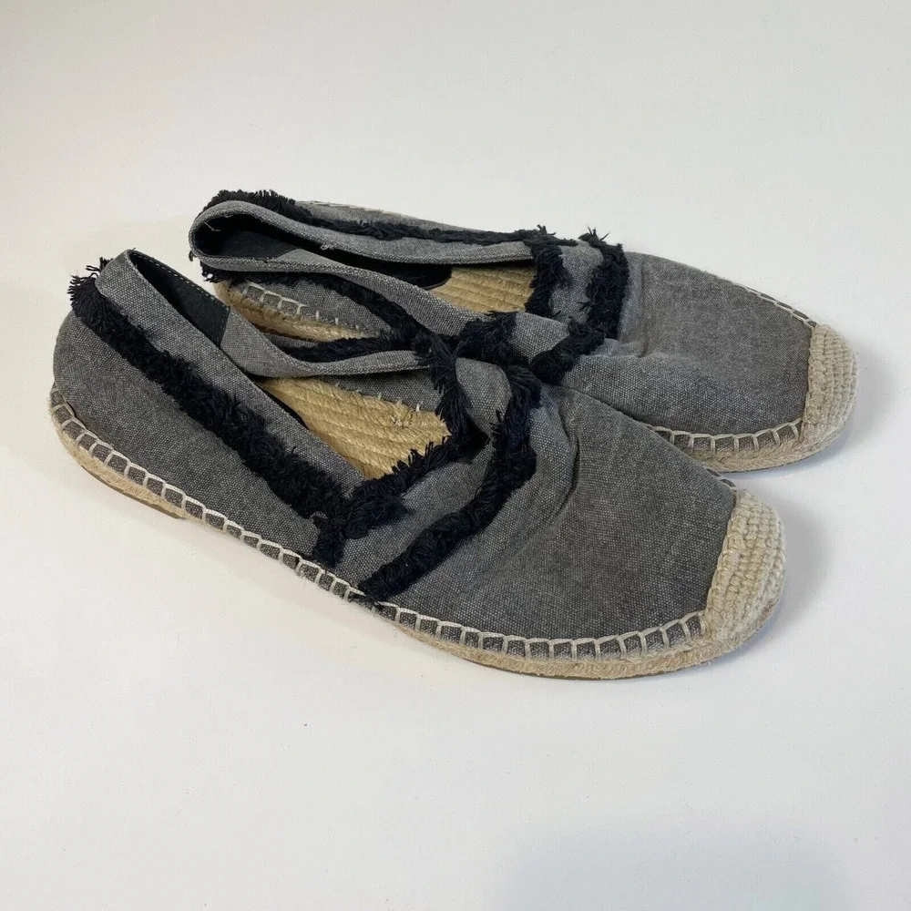 Joie Vivienne Espadrilles‎ Slip On Flats Womens Size 9 Gray Fringe Canvas Casual